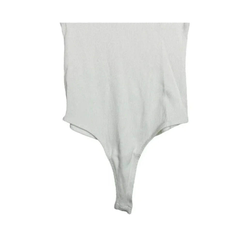 Lulus NWT Kinship Ribbed Knit Crew Neck Classic Thong Bodysuit Ivory Size XLarge